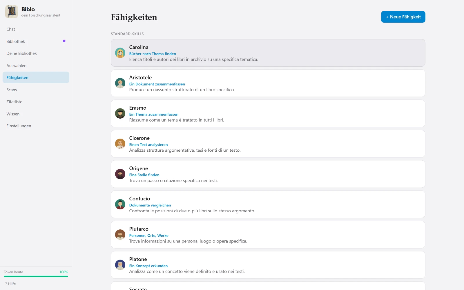 Die Liste der spezialisierten Assistenten von Biblo