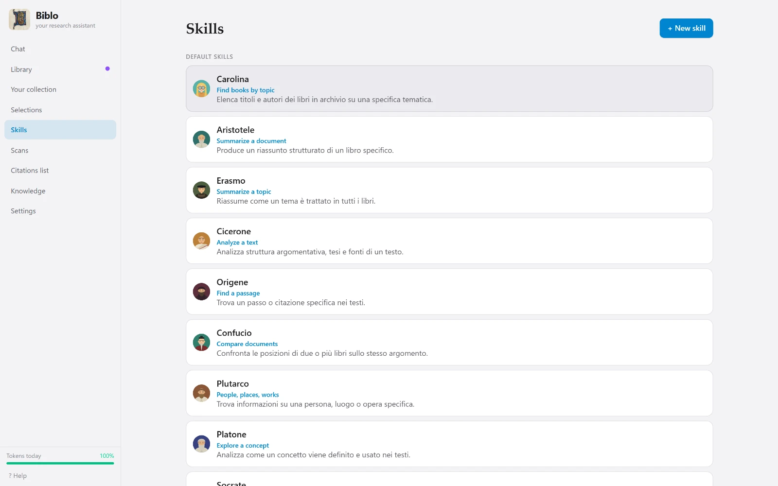 The list of Biblo's specialised assistants