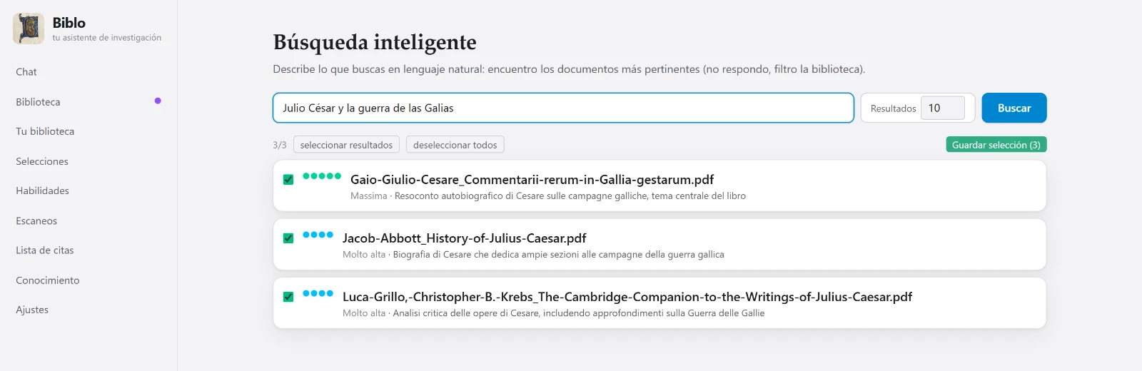 La búsqueda inteligente de Biblo con los resultados ordenados por pertinencia