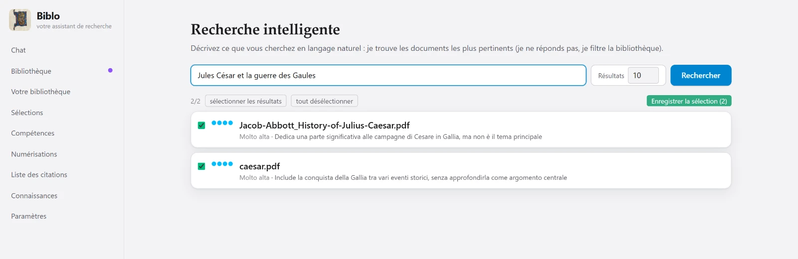La recherche intelligente de Biblo avec les résultats classés par pertinence
